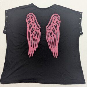 Torrid Pink Wings Relaxed Fit Dolman Embellished Black Tee Size 3 Angel Wings